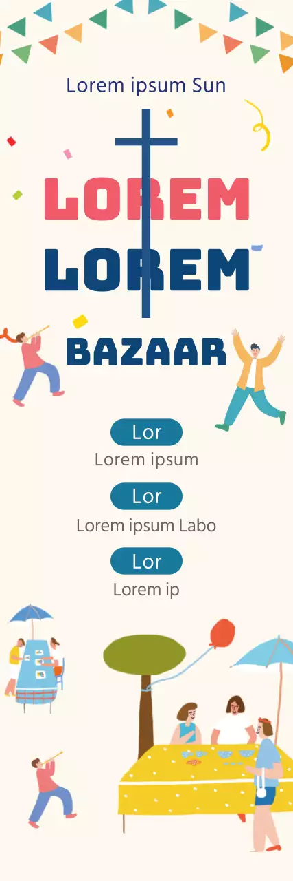 Lichtgele illustratie van een kerkbazaar