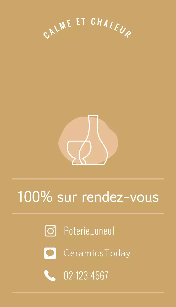Promotion d'un cours de céramique d'une journée à l'école avec une atmosphère calme et émotionnelle en blanc et beige