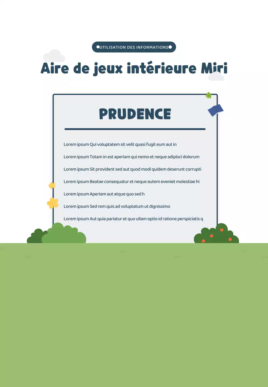 Illustration mignonne en bleu marine et vert Informations sur les aires de jeux intérieures