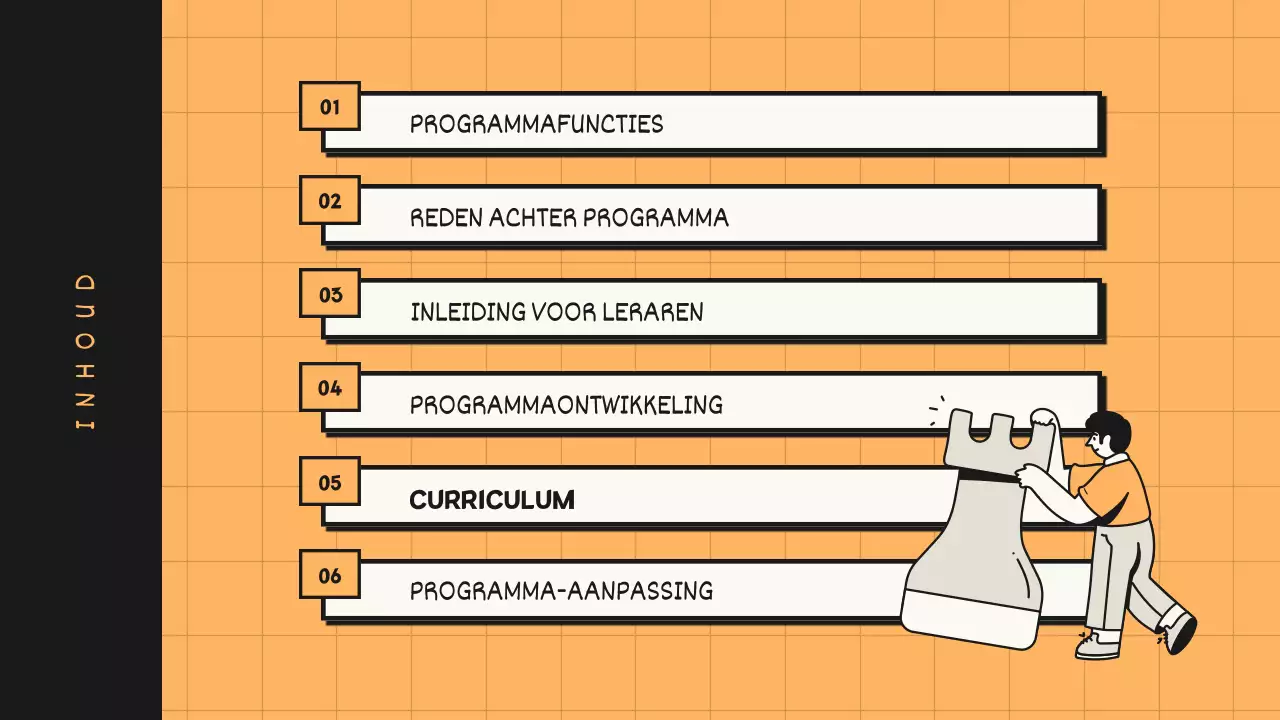 Programmavoorstel voor de wetenschapsklas met oranje en zwarte toonlijnen