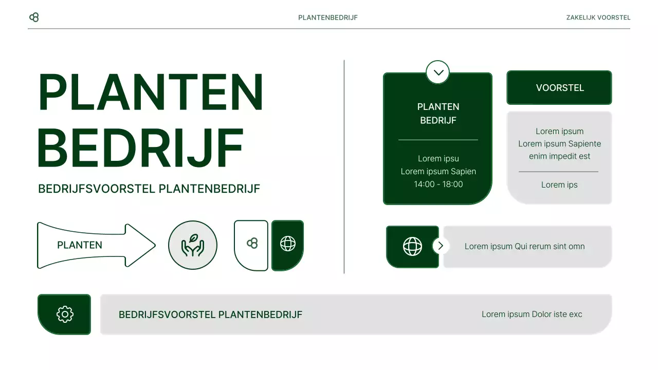 Zakelijk zakelijk voorstel in wit en groen natuurlijk bladconcept