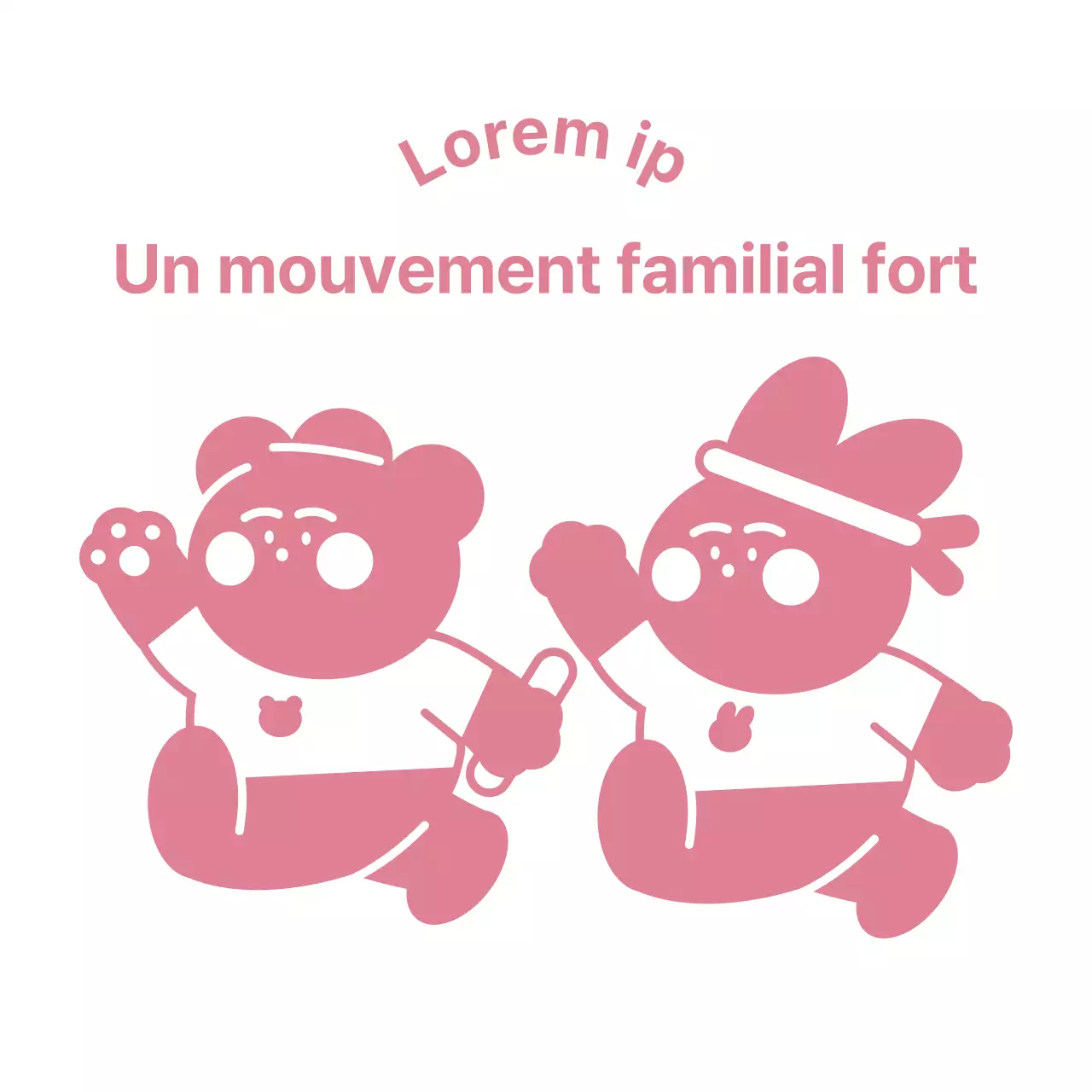 T-shirt de groupe pour famille d'enfants d'âge préscolaire avec illustration d'un lapin et d'un ours roses.