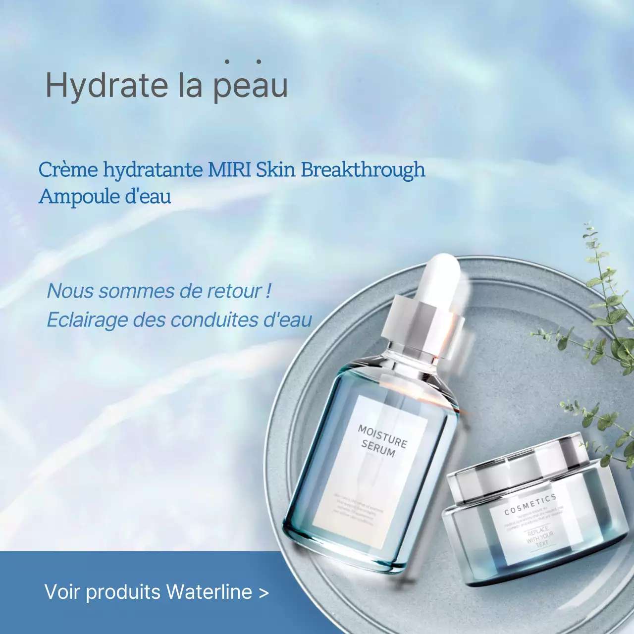 Le concept de soins de la peau bleu, une vague rafraîchissante