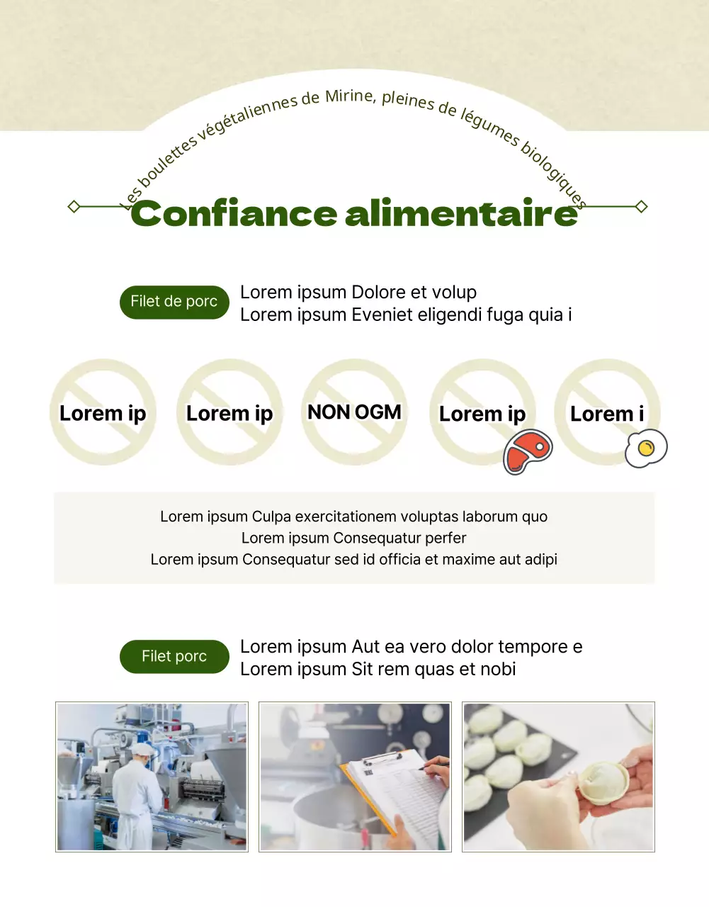 Page de détail du centre commercial avec boulettes végétaliennes vert olive