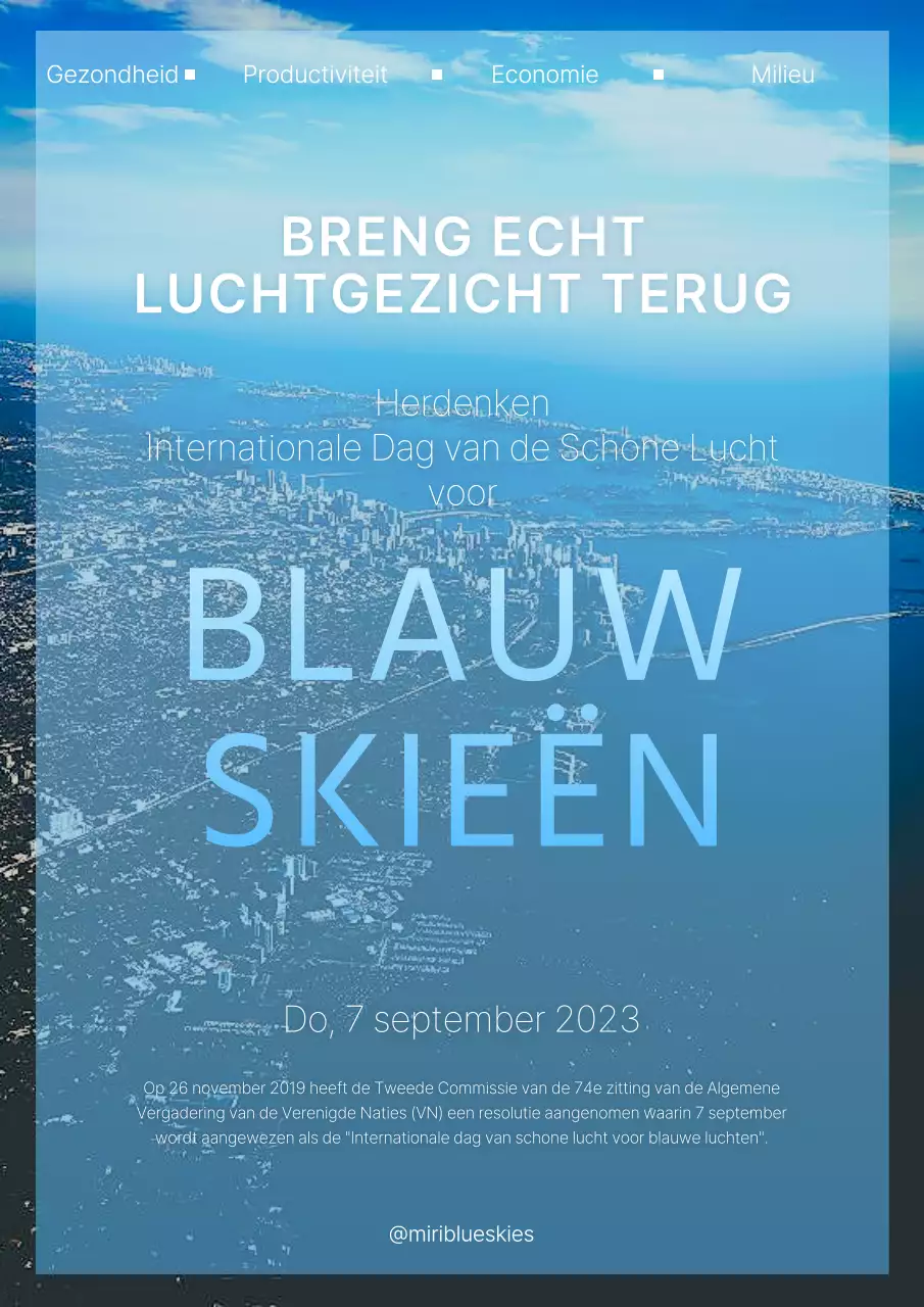 Evenementaankondiging met blauwe moderne skyline fotoachtergrond