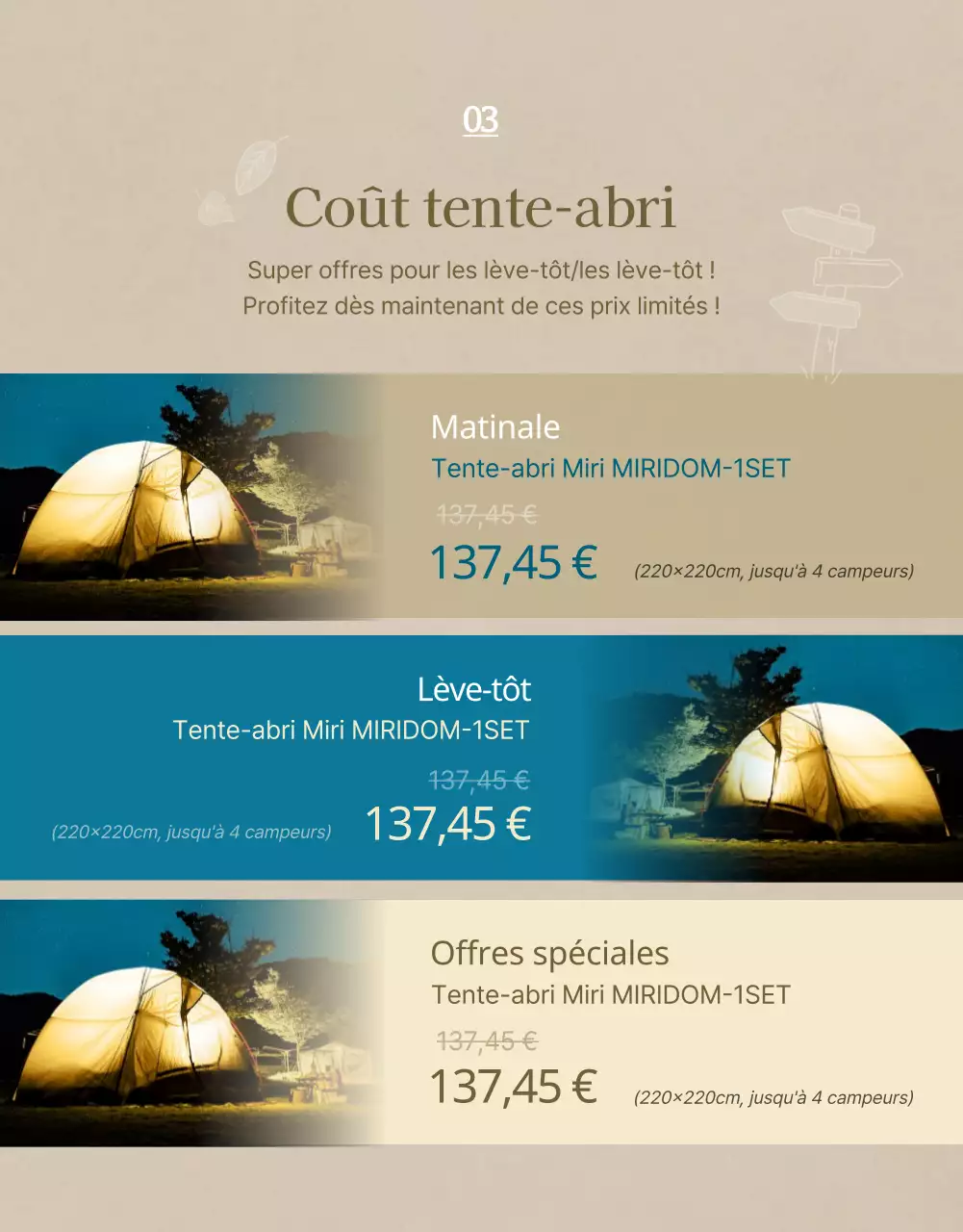 Concept de camping émotionnel en bleu marine et beige