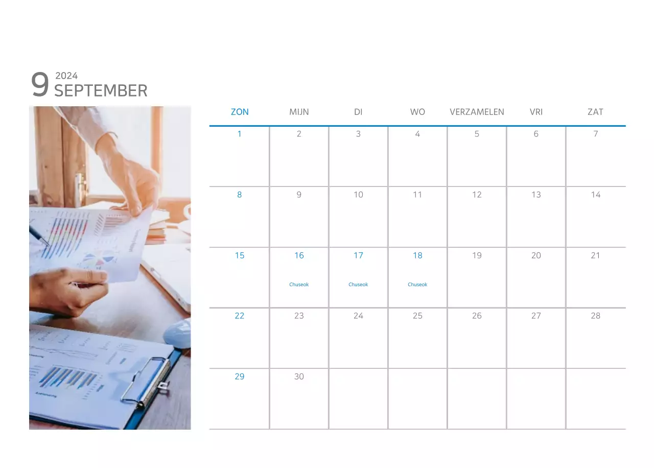 Witte en eenvoudige bureaukalender