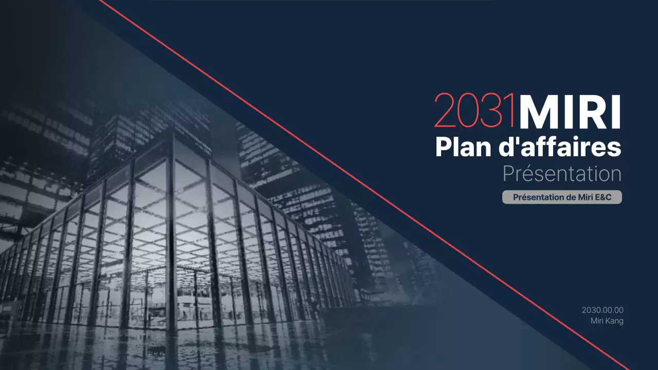 Le briefing d'une entreprise de construction pour un investissement avec un schéma de couleurs nettes de marine et de rouge.