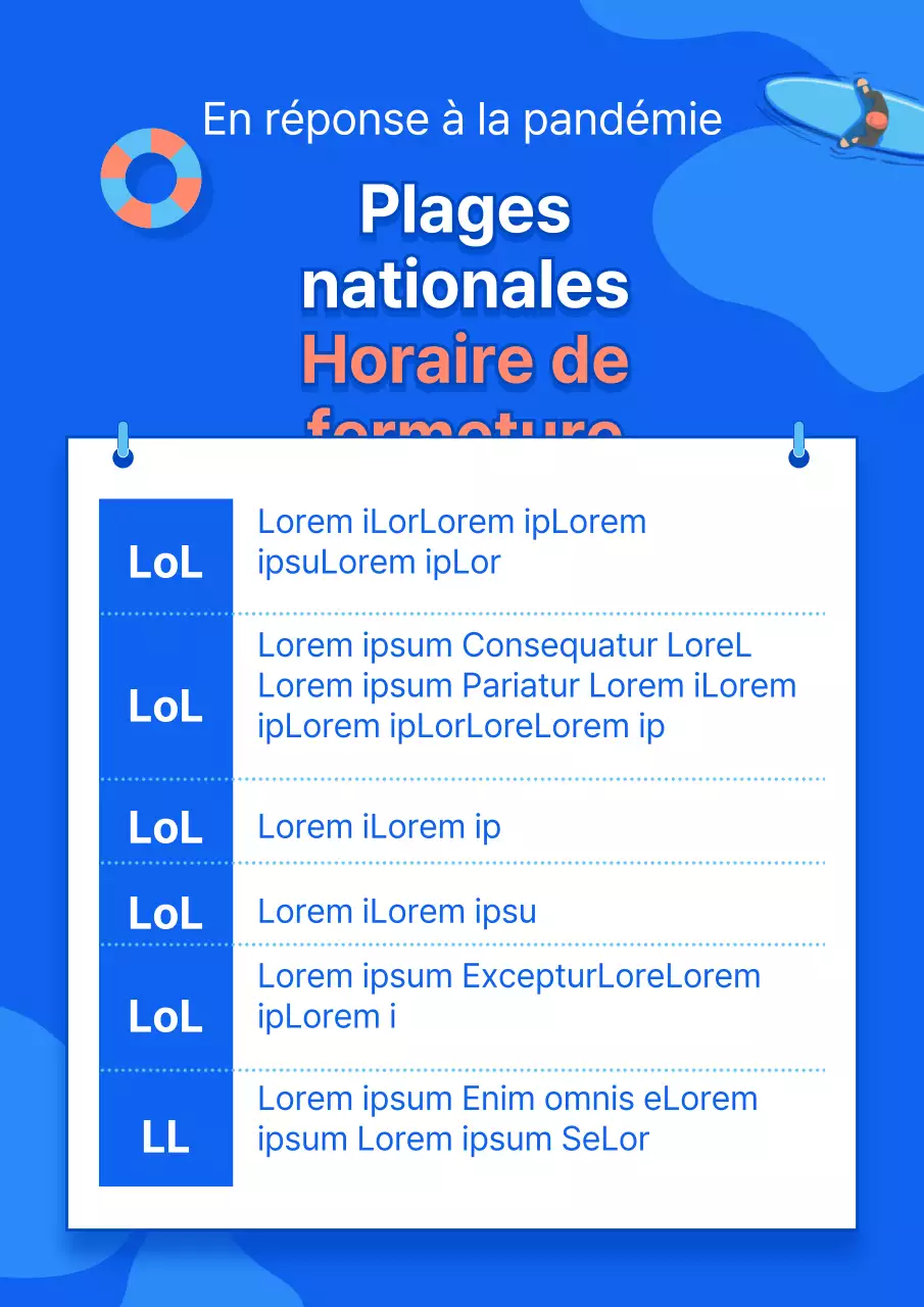 Calendrier d'ouverture des plages d'été avec illustrations de l'océan bleu