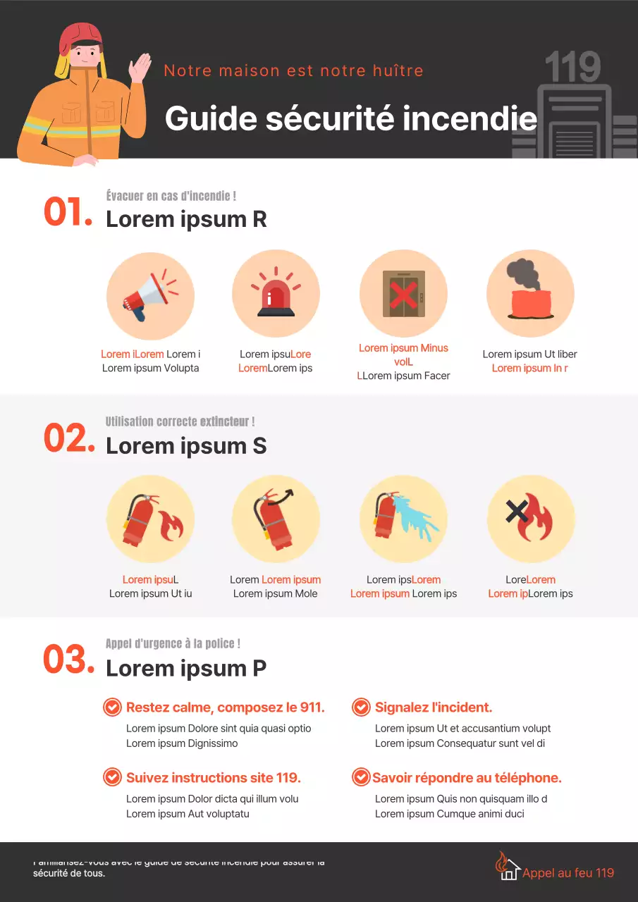 Affiche de sécurité incendie en noir et rouge