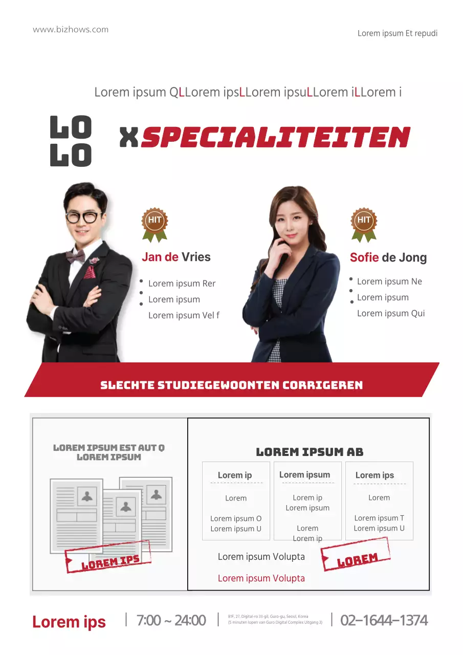 Een toelatingsbureau promoten met rode en grijze foto's van studerende studenten