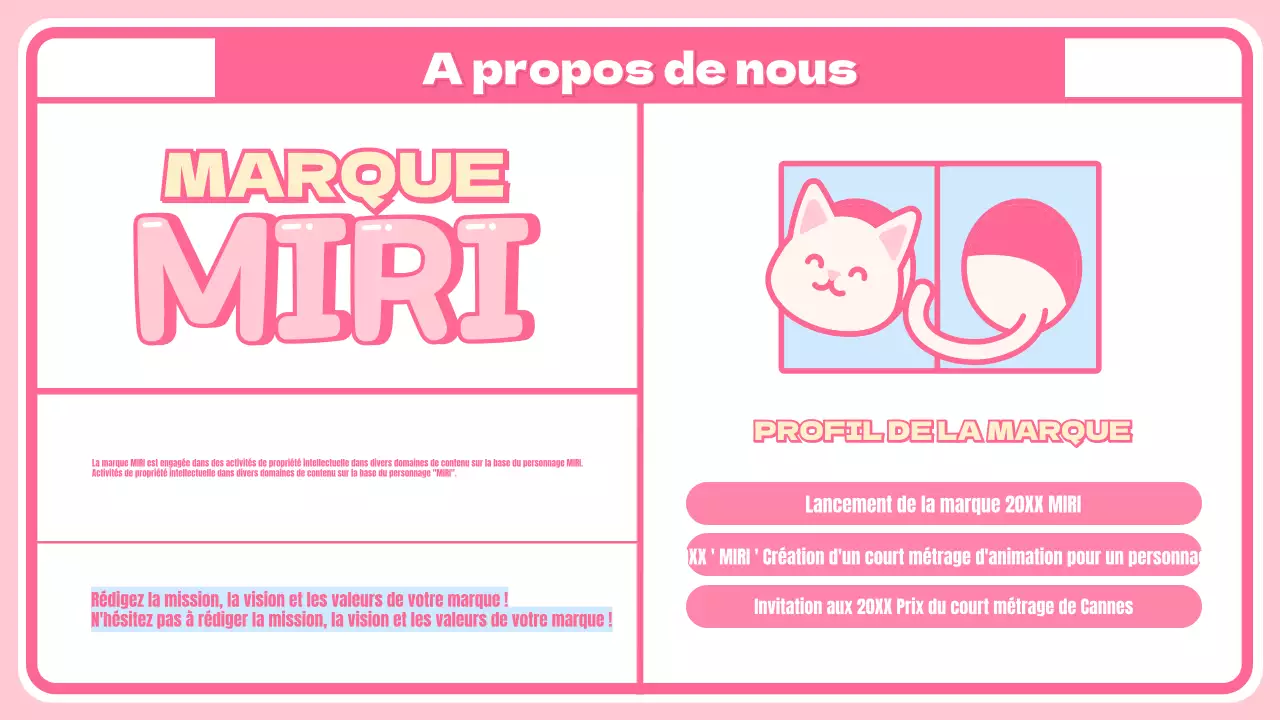 Page de présentation d'un personnage et d'un produit mignon sur fond de damier rose