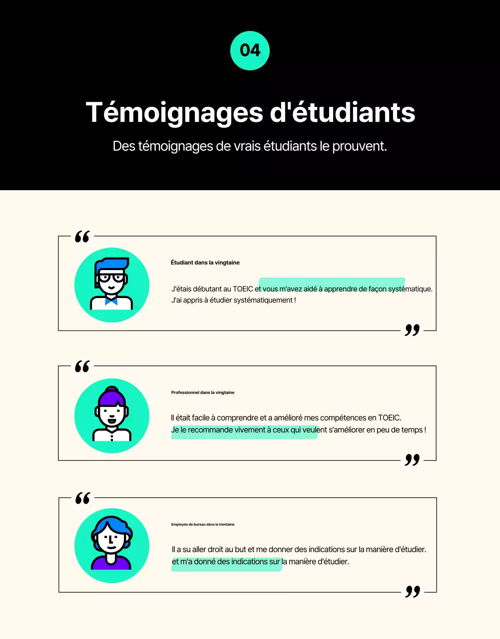Rejoignez l'équipe bleue et menthe de l'étude du TOEIC