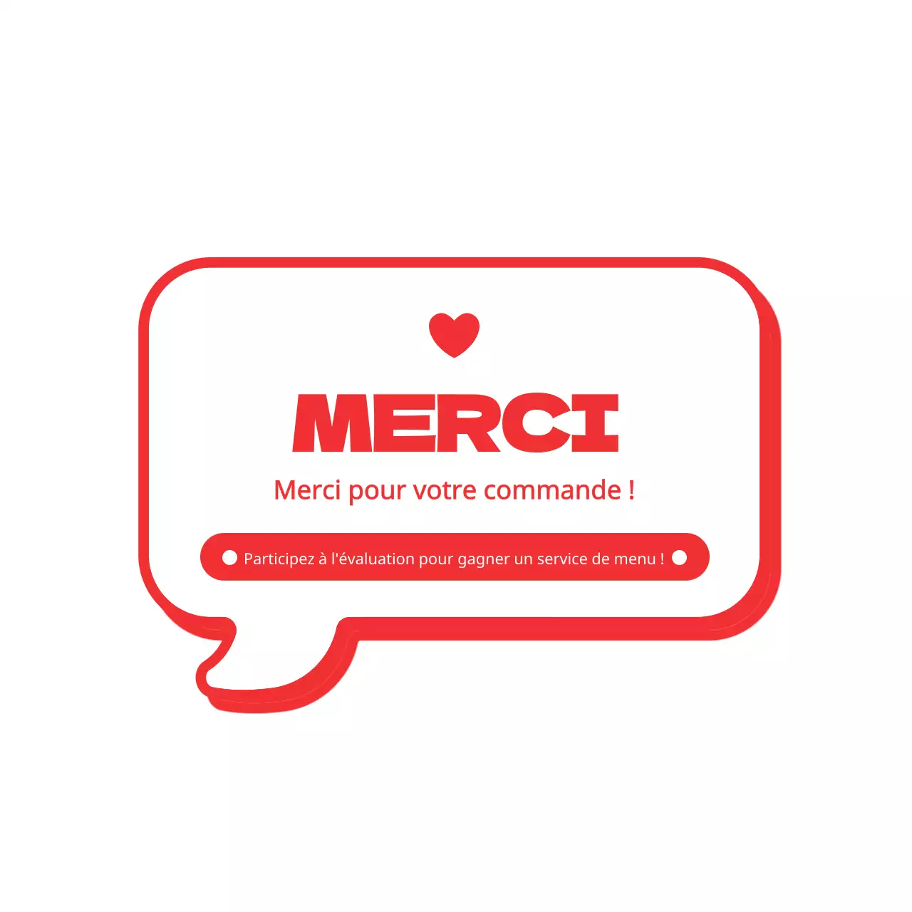 Mignonne bulle de discours rouge et blanche, concept de livraison de remerciements