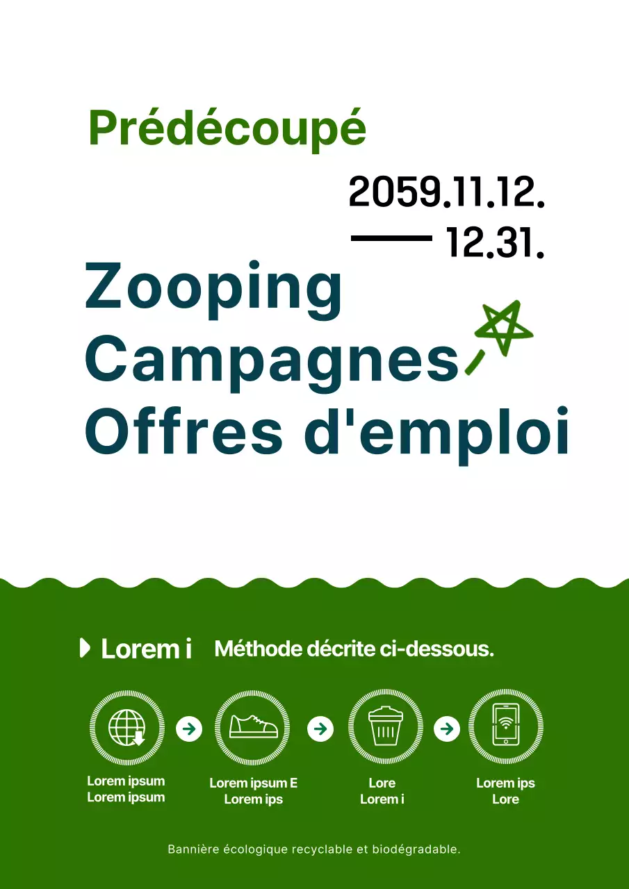 Une campagne simple et mignonne dans le style illustration en bleu marine et vert.