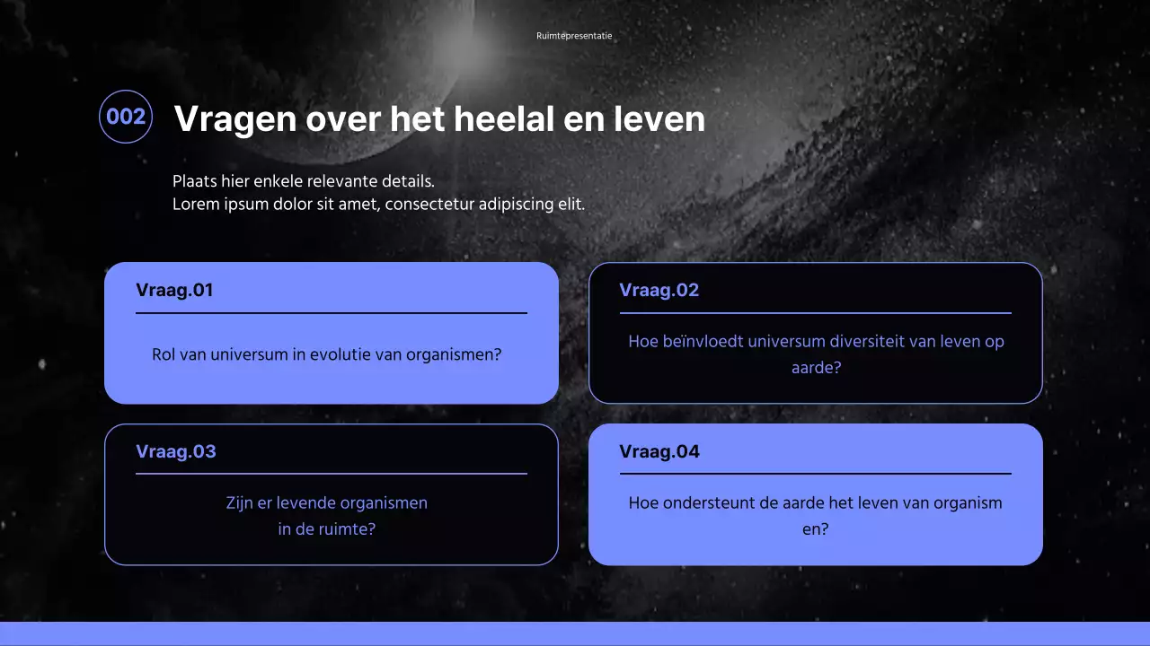 Introductie van een emotioneel schoon universum in zwart en paars