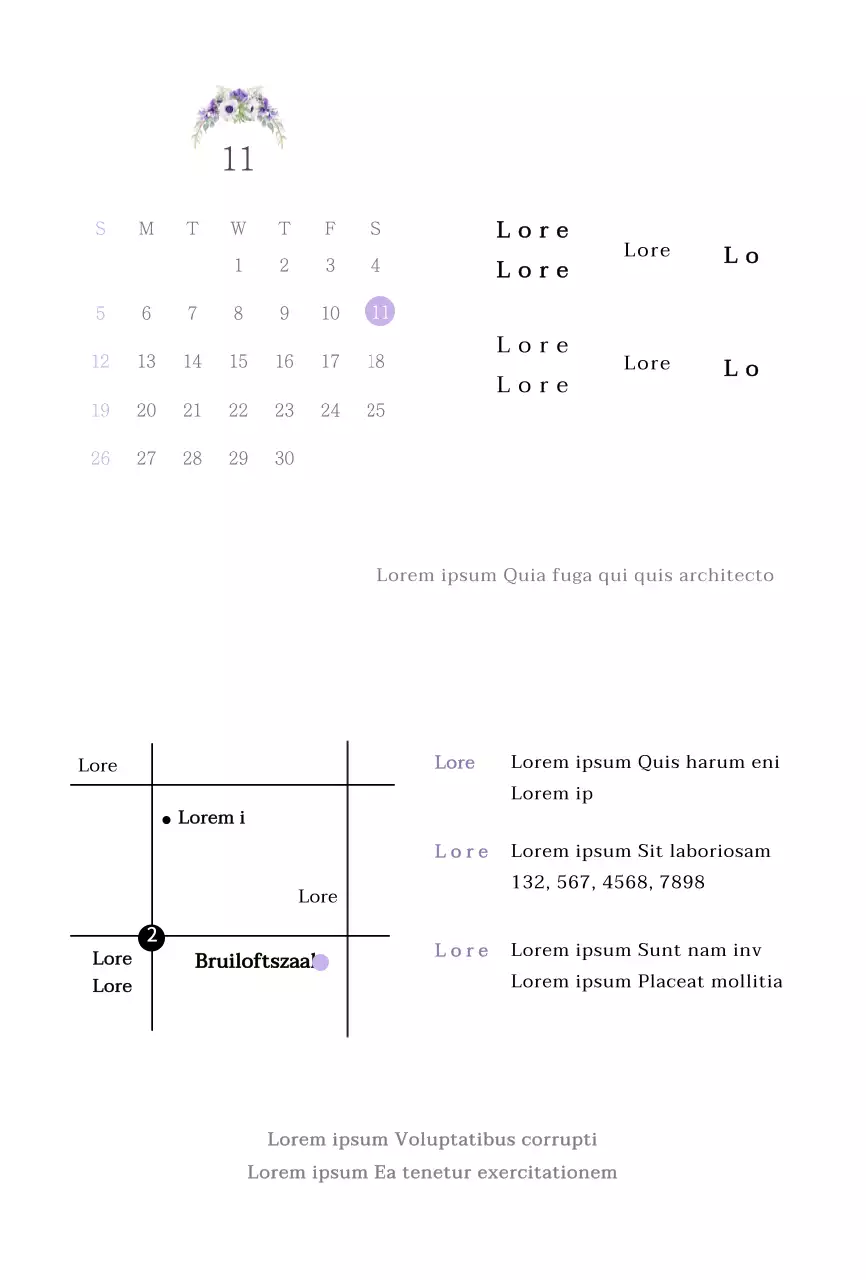 Eenvoudige huwelijksuitnodiging met mauve en bloemenillustratie
