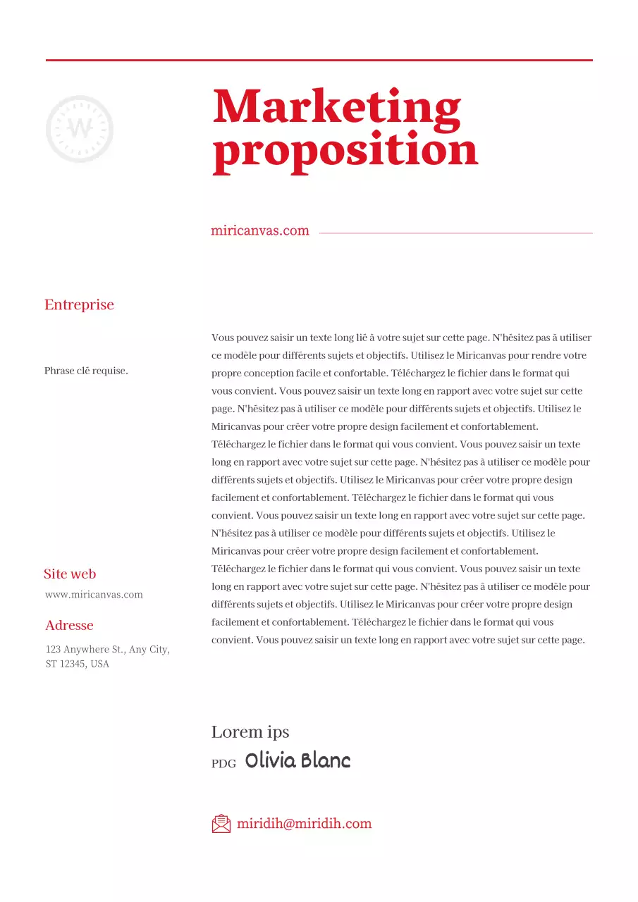 Une proposition de marketing simple, rouge et typographique