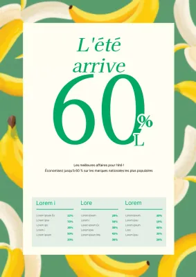 Flyer promouvant les soldes d'été d'une marque populaire en vert et jaune.