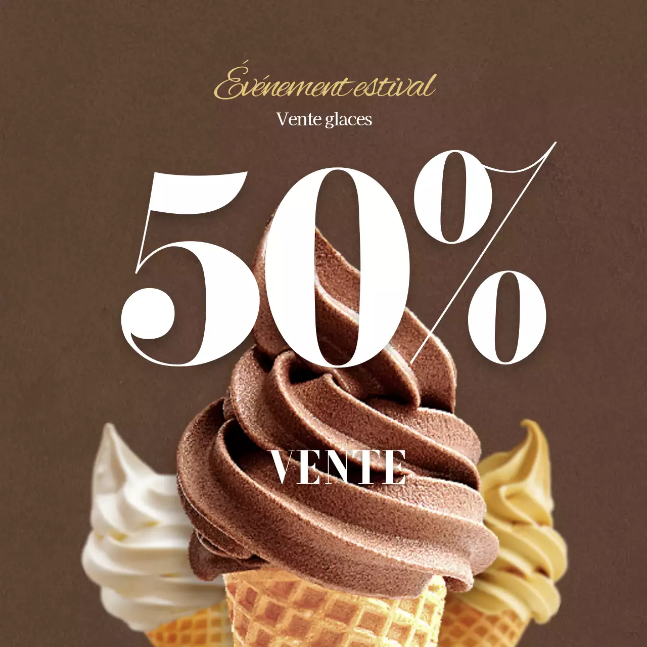 Bannière de vente de glaces en marron