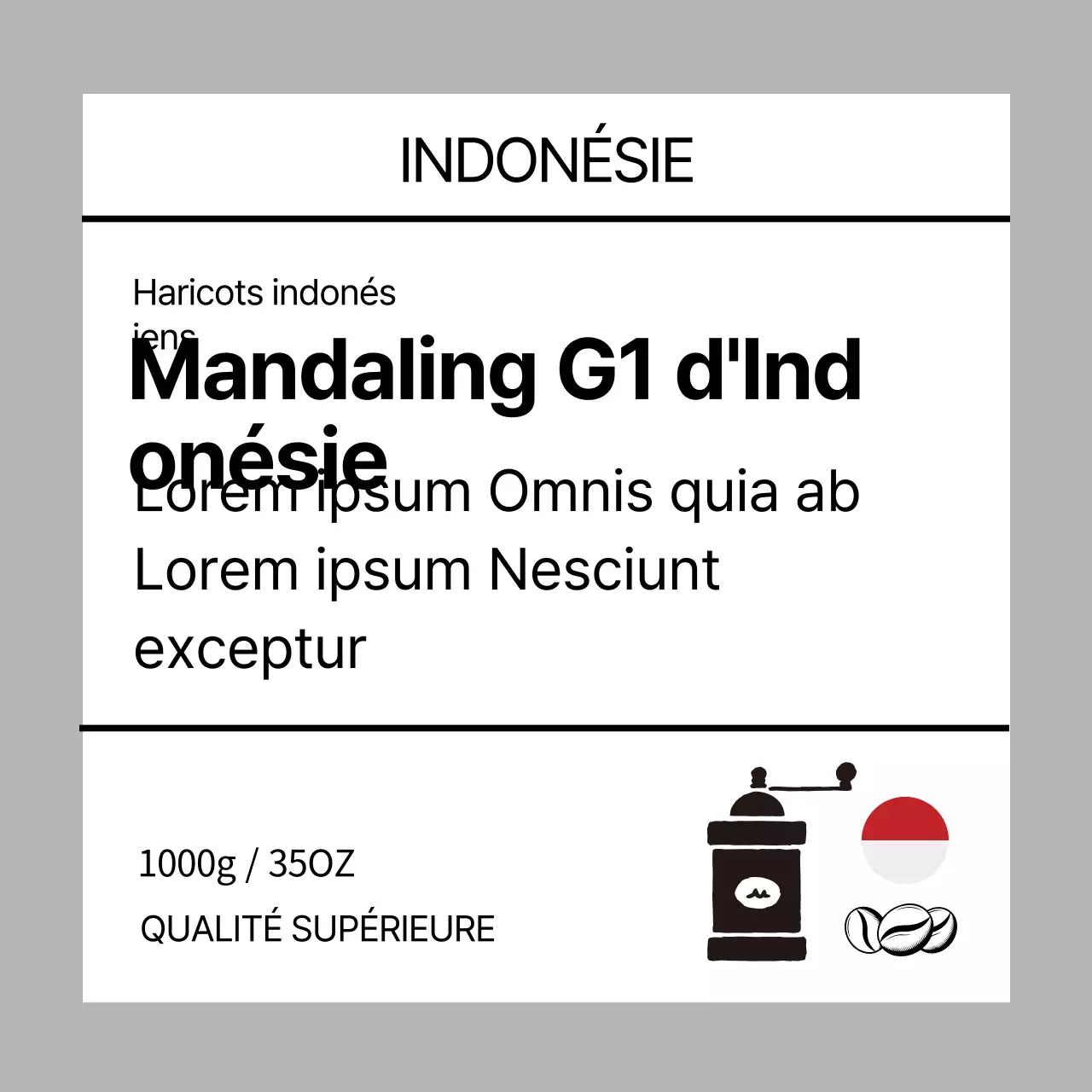 Étiquette de grain de café propre avec illustration grise