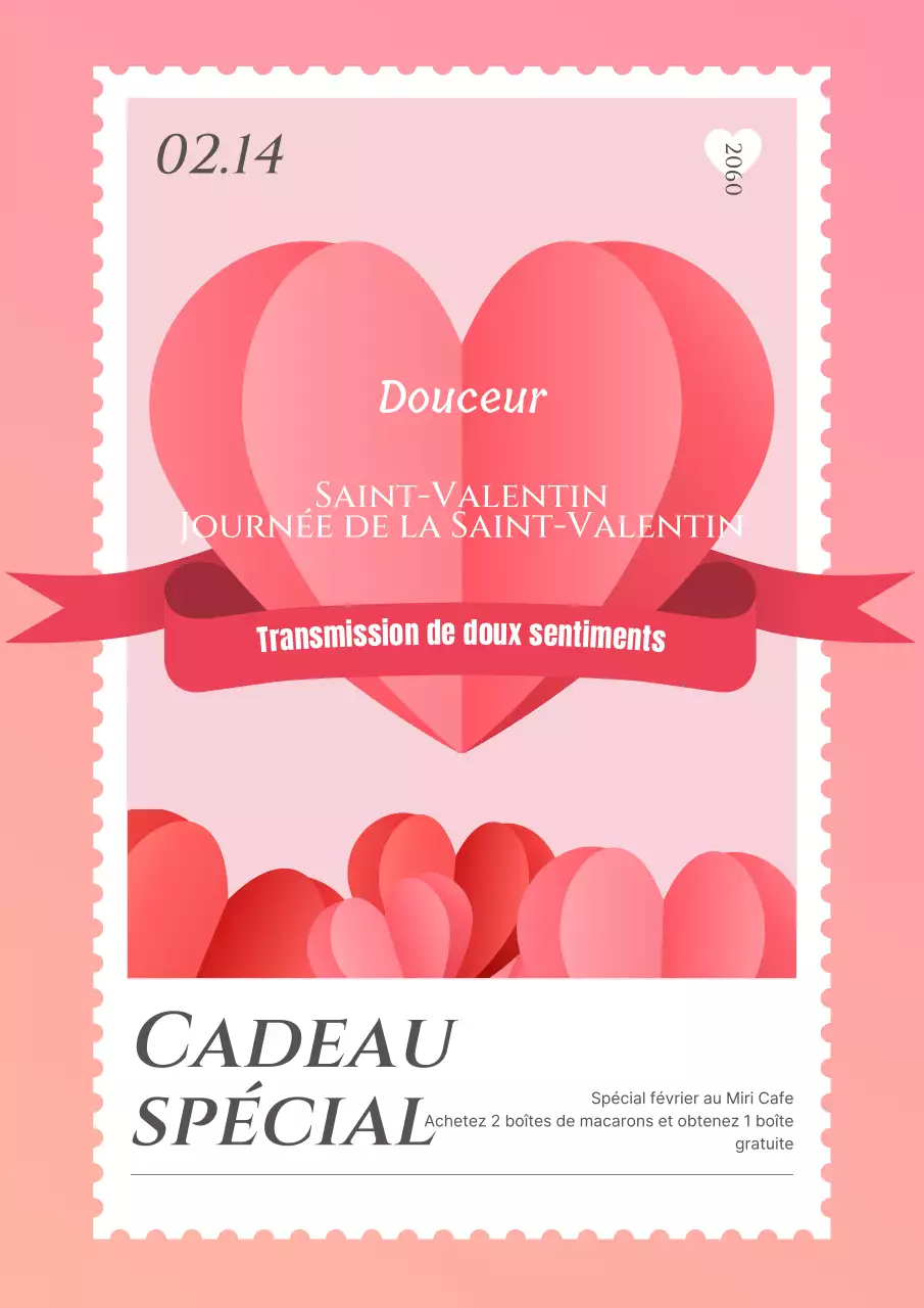 Événement de la Journée Blanche avec un cadre de timbres en forme de cœur rose