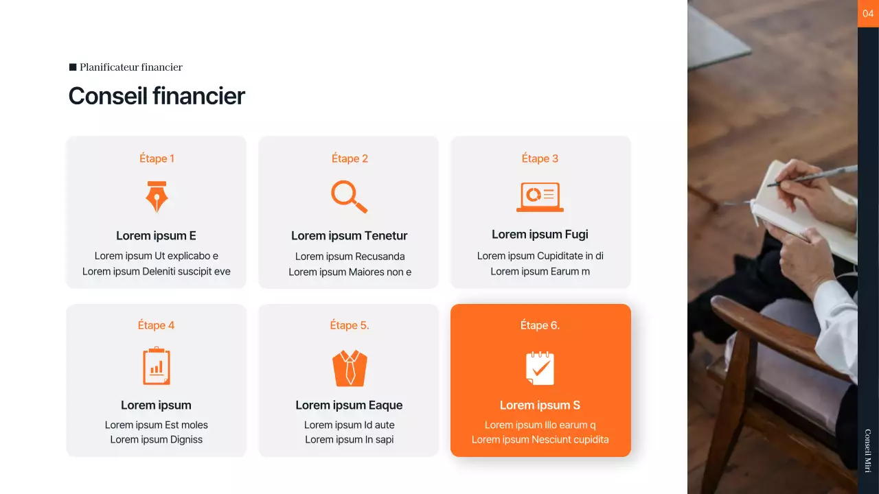 Conseil financier en orange et gris