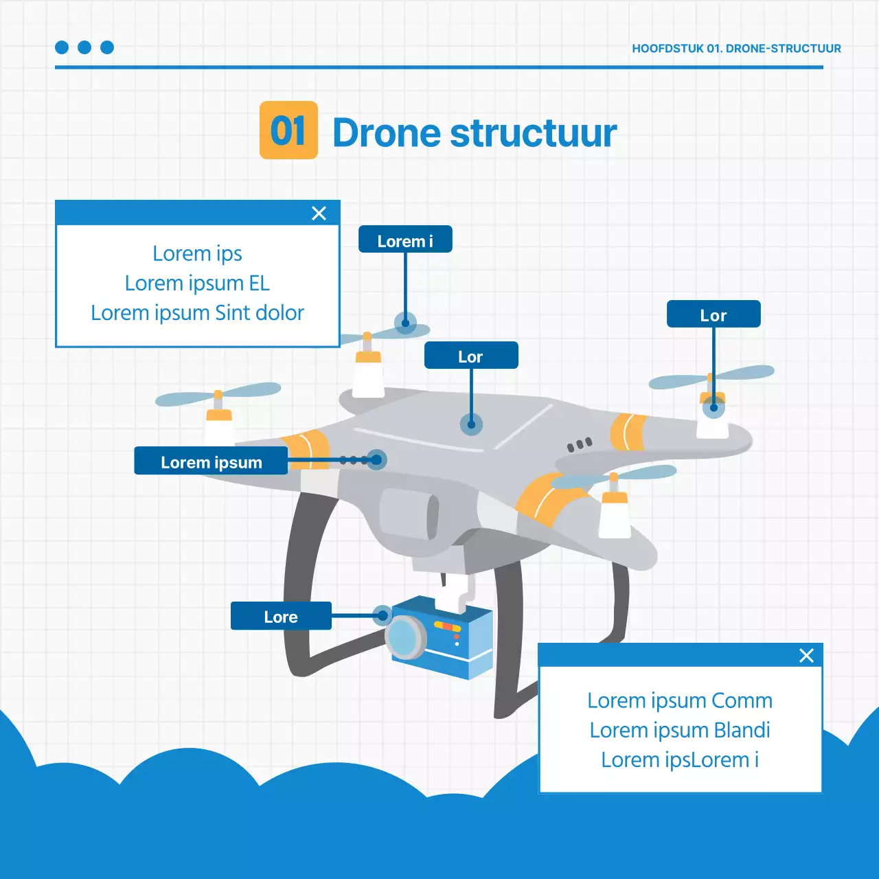 World of Drones CardNews Ontwerp in blauw-witte sfeer