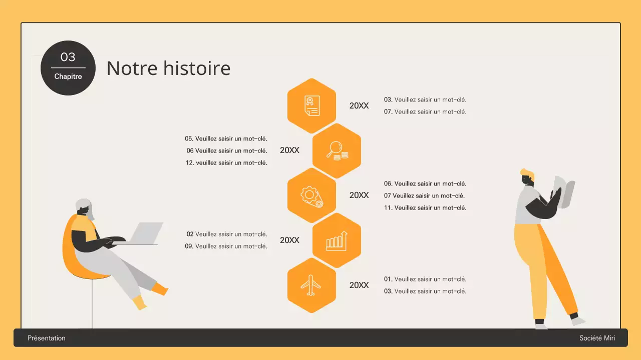 Proposition commerciale avec des éléments hexagonaux jaunes