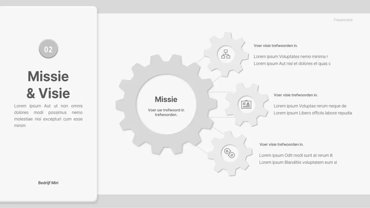 Voorstel met grijze, driedimensionale tandwielelementen