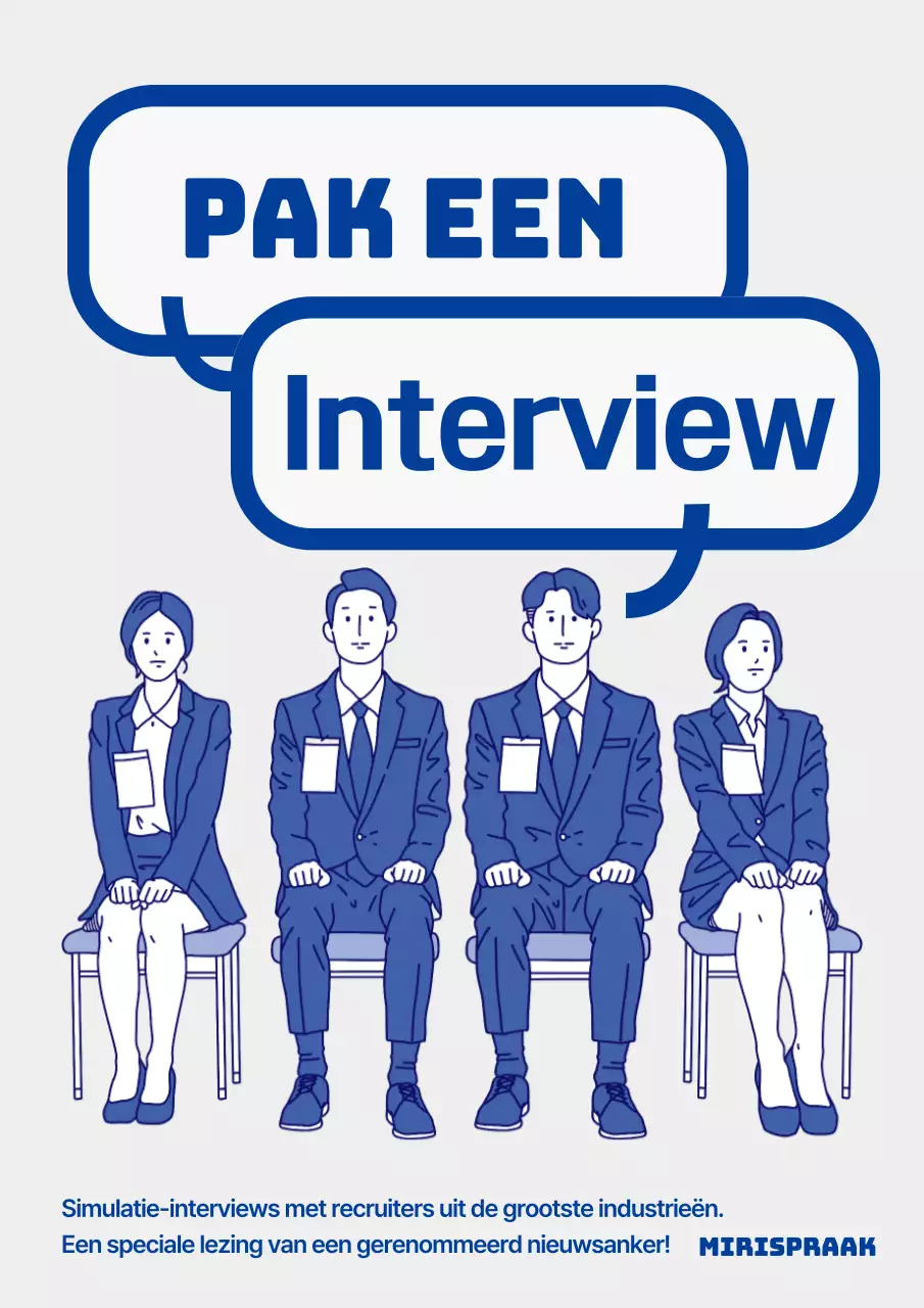 Eenvoudig geïllustreerd blauw en grijs interview speech school