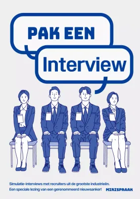 Eenvoudig geïllustreerd blauw en grijs interview speech school
