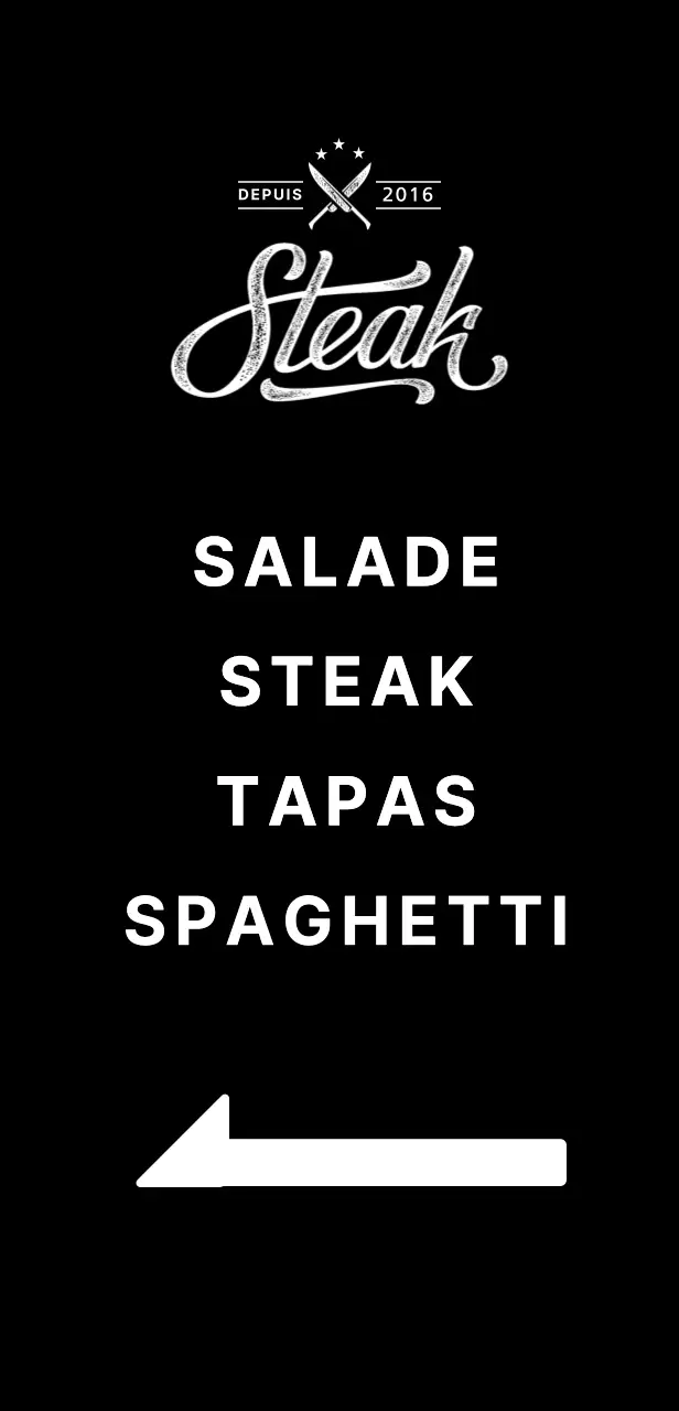 Bannière de restaurant avec une image d'un steak sur fond noir