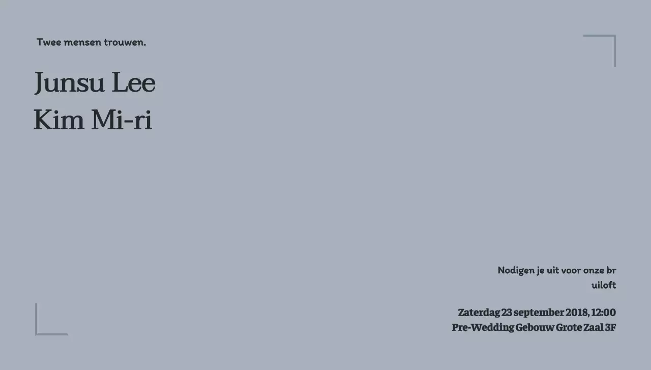 Envelop voor trouwkaart met eenvoudig kader en trouwgerelateerde tekst