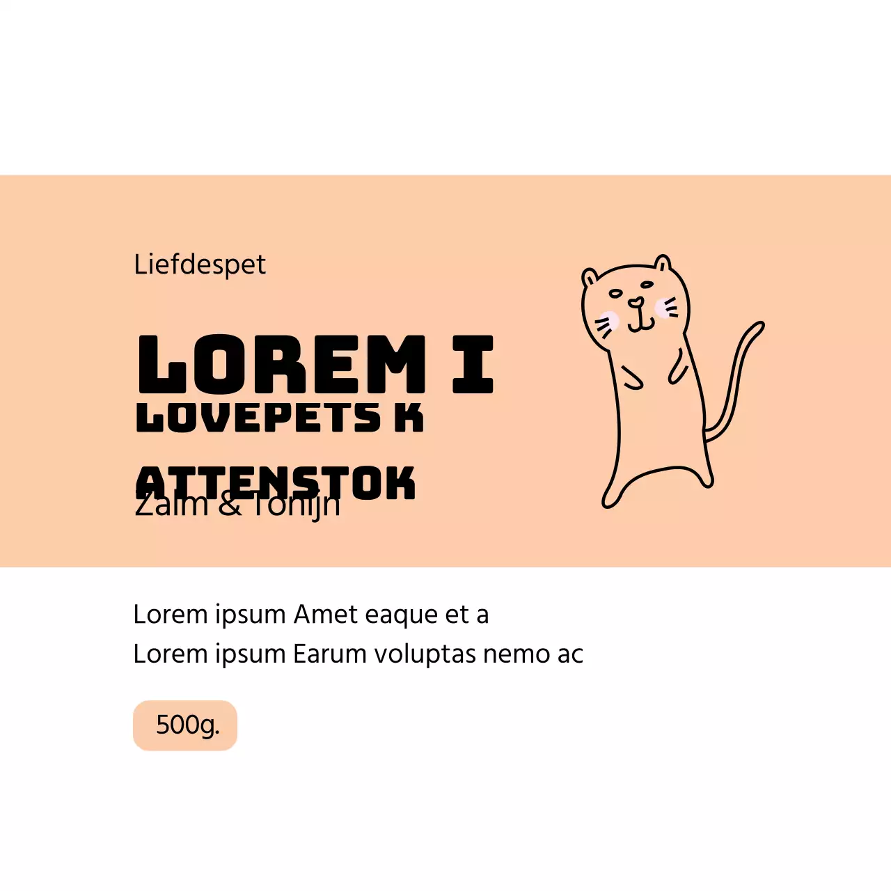 Keurig huisdierenlabel met roze illustratie