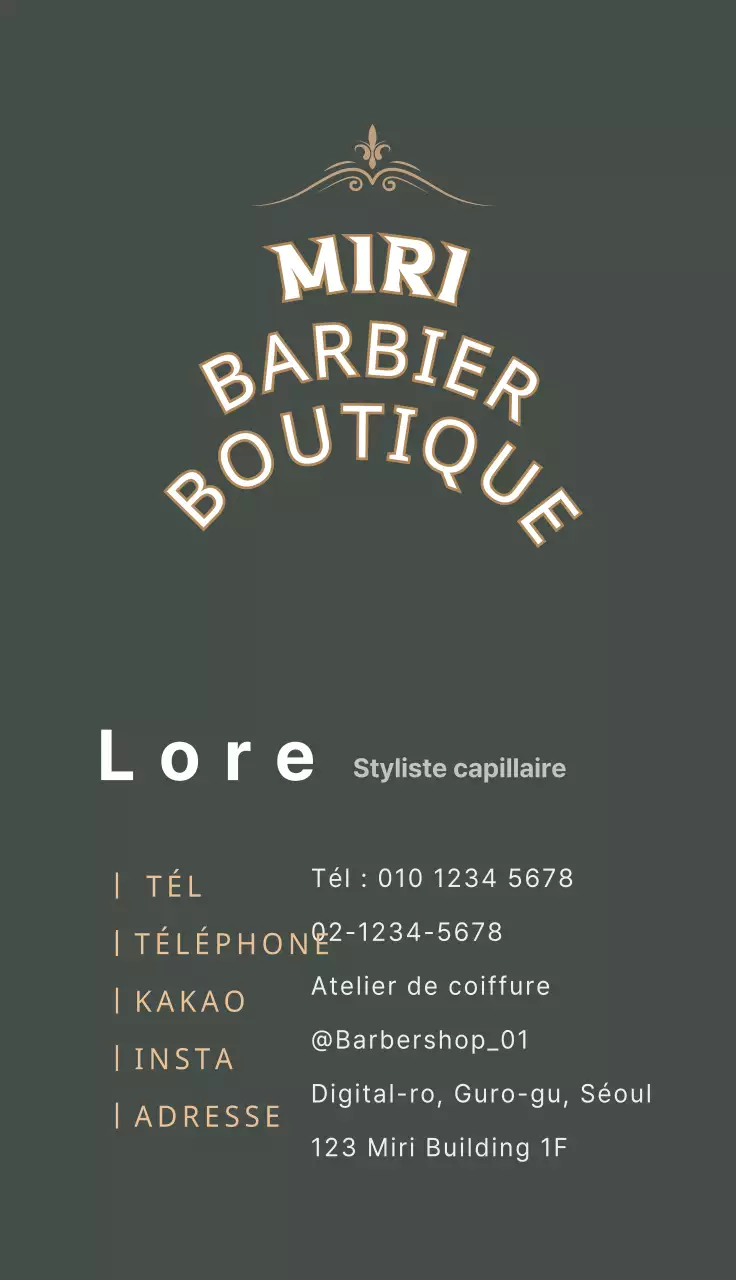 Carte de visite de salon de coiffure vintage vert