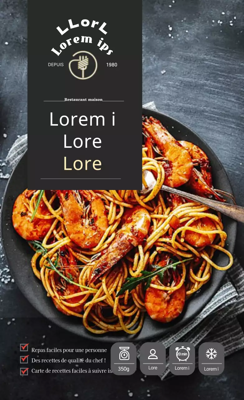 Autocollant noir Luxurious Restaurant Pasta Meal Kit