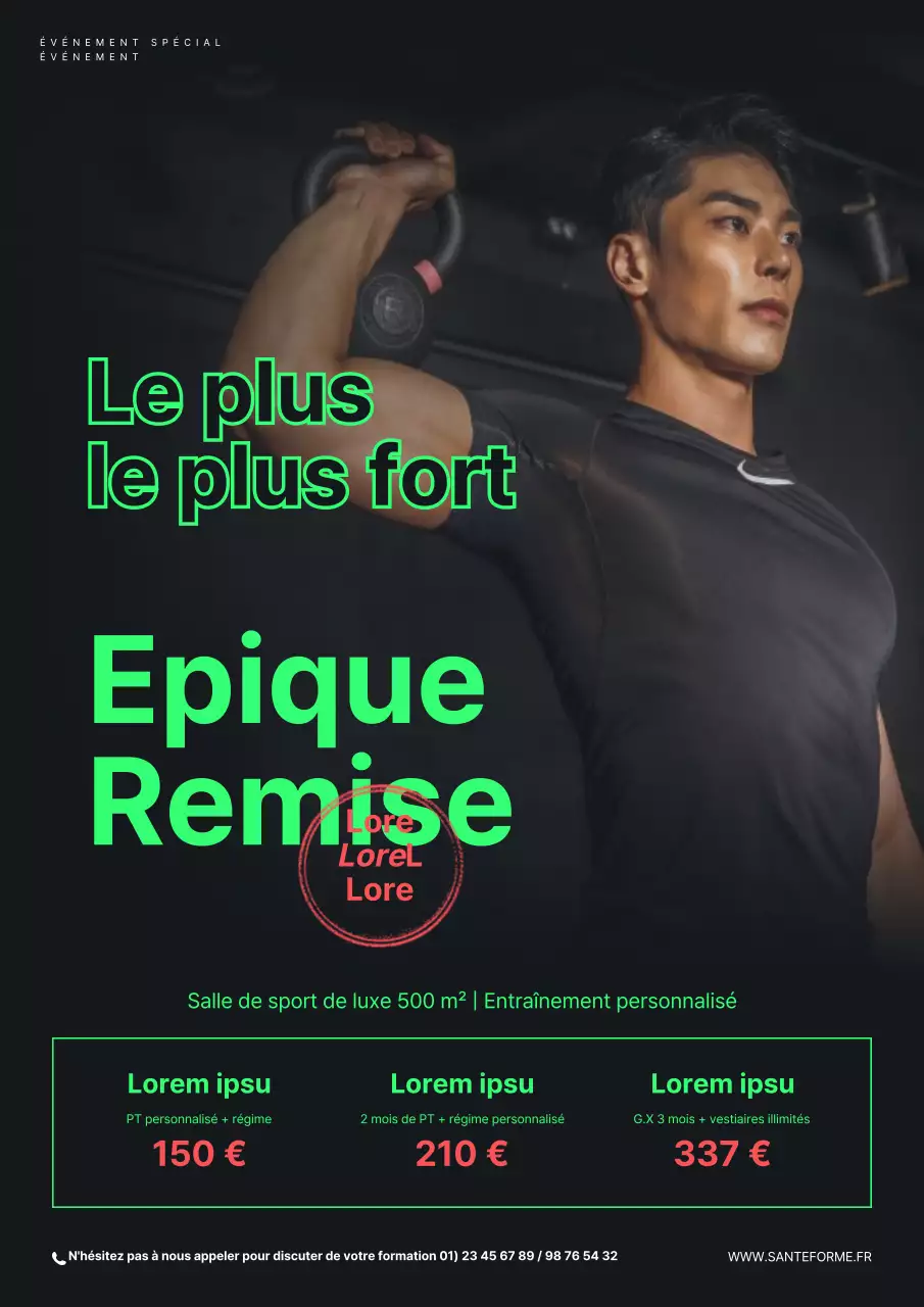 Promouvoir une grande vente avec une photo de vous exerçant en noir et vert fluo