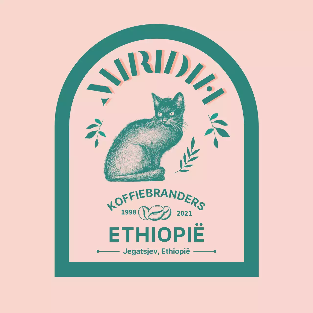 Gids voor koffiemerken en -bonen met een groen en roze typografisch ontwerp