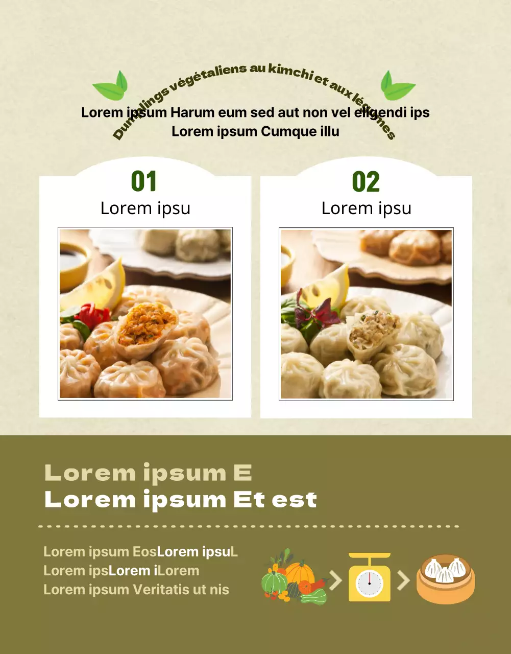 Page de détail du centre commercial avec boulettes végétaliennes vert olive