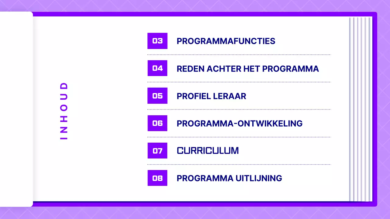 Voorstel voor een wetenschapsles met paarse pagina's