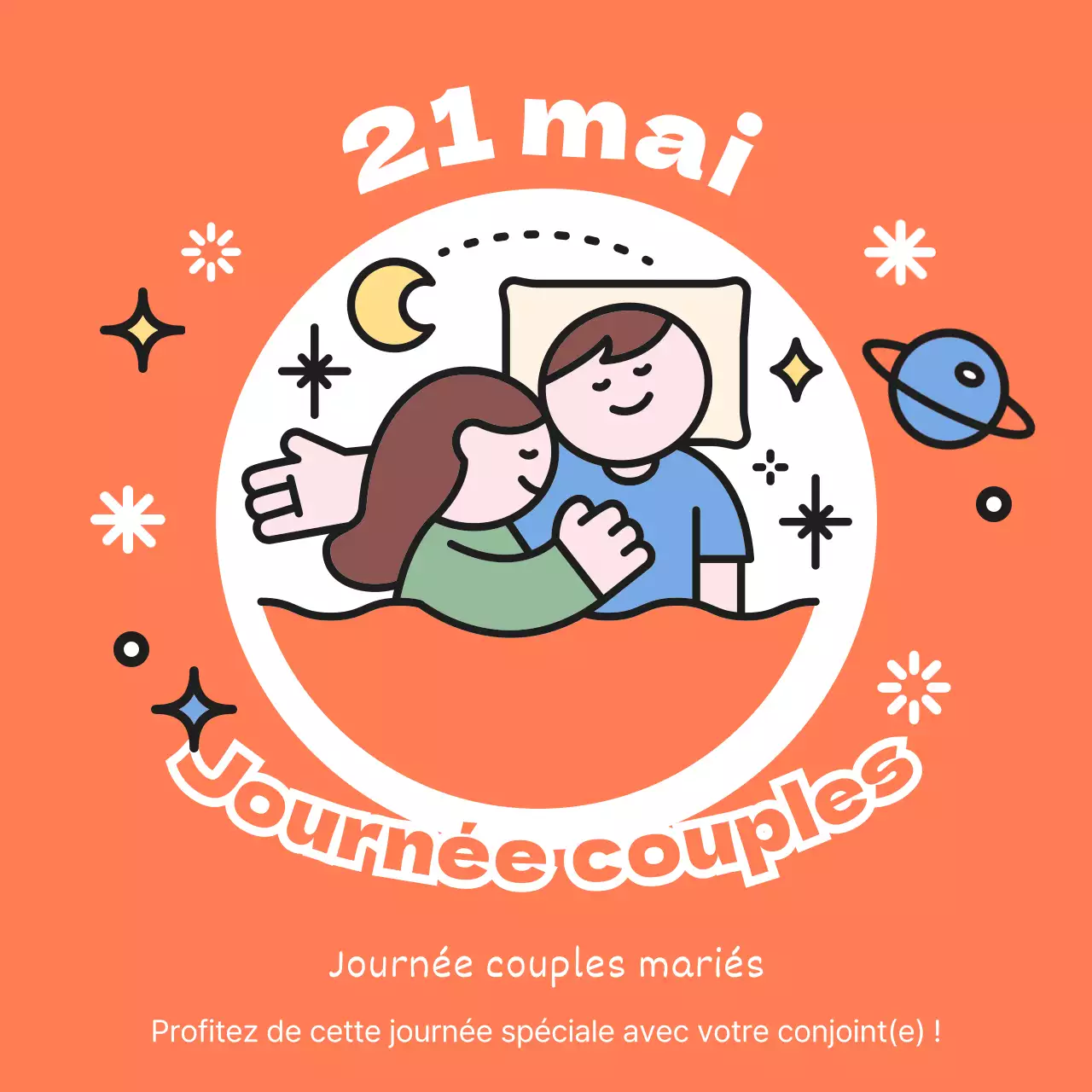 Une jolie illustration orange et grise de la journée d'un couple