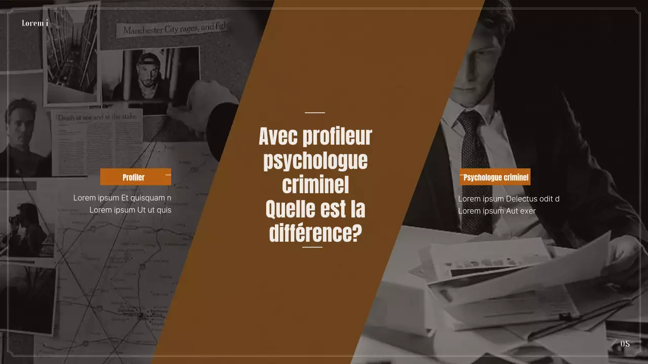Présentation sur le profilage psychologique criminel en noir et beige