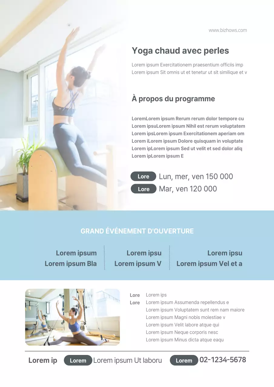 Promouvoir le yoga avec une photo bleue d'une personne en train de faire du yoga.