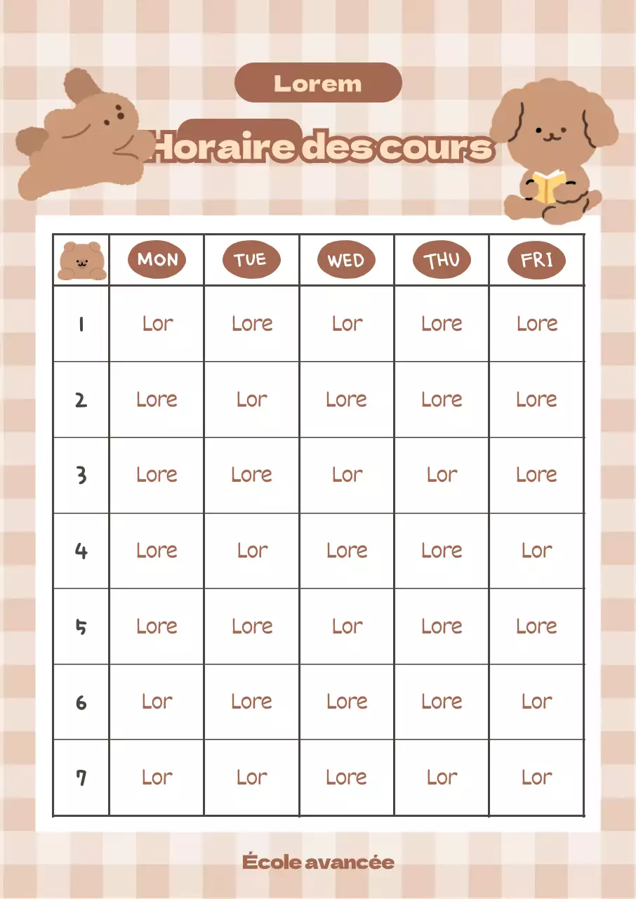 Horaire avec un mignon personnage de chiot sur fond beige