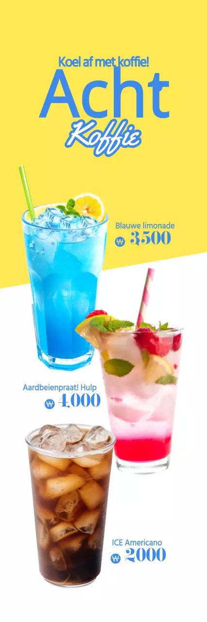 Een goed leesbare cafépromotiebanner met tekst en foto-illustraties van zomerdrankjes voor een otto koffiecafé in frisse kleuren.