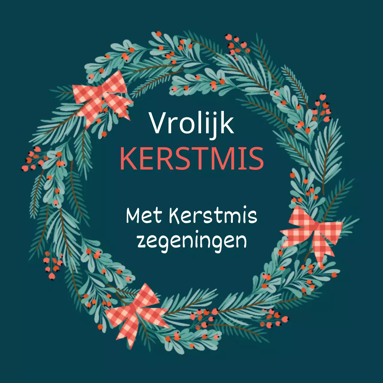 Rood-Turkoois Geïllustreerd Kerstwenslabel