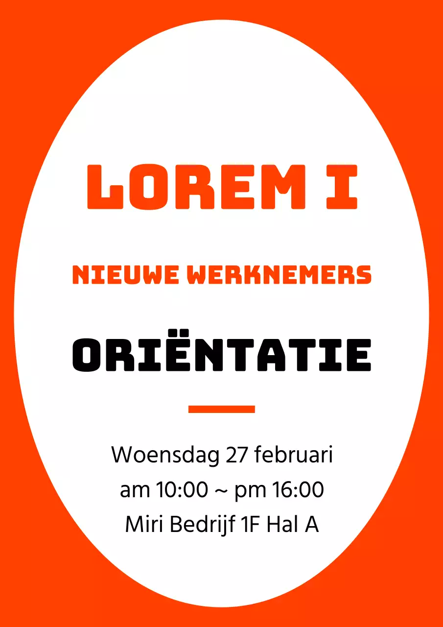 Eenvoudige kaderstijl in oranje en zwart voor oriëntatie-informatie over nieuwe werknemers