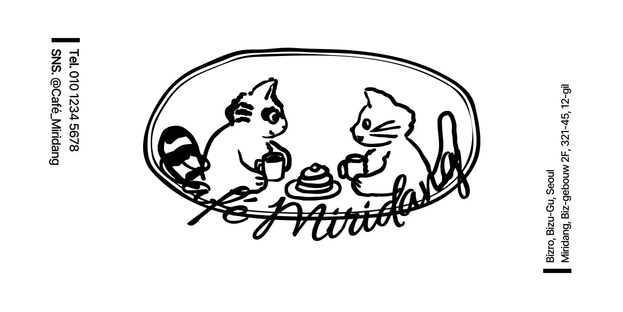 Schattige illustratie van wasbeer en kat voor café-informatie en diensten in de stijl van een embleemlogo.