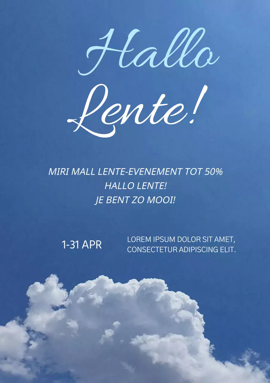 Blauwe en witte wolken in de lucht Lentegebeurtenis